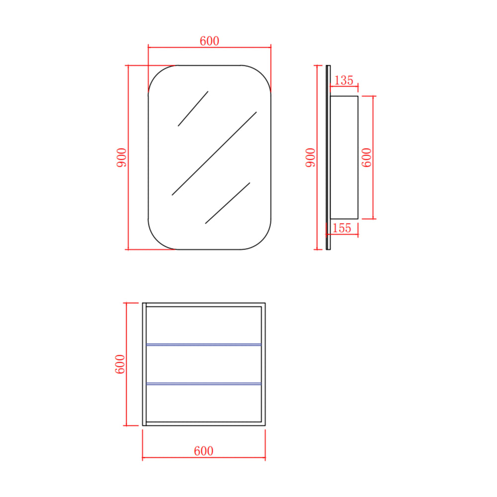 CETO OLIVIA MATTE WHITE MIRROR SHAVING CABINET 600X900MM
