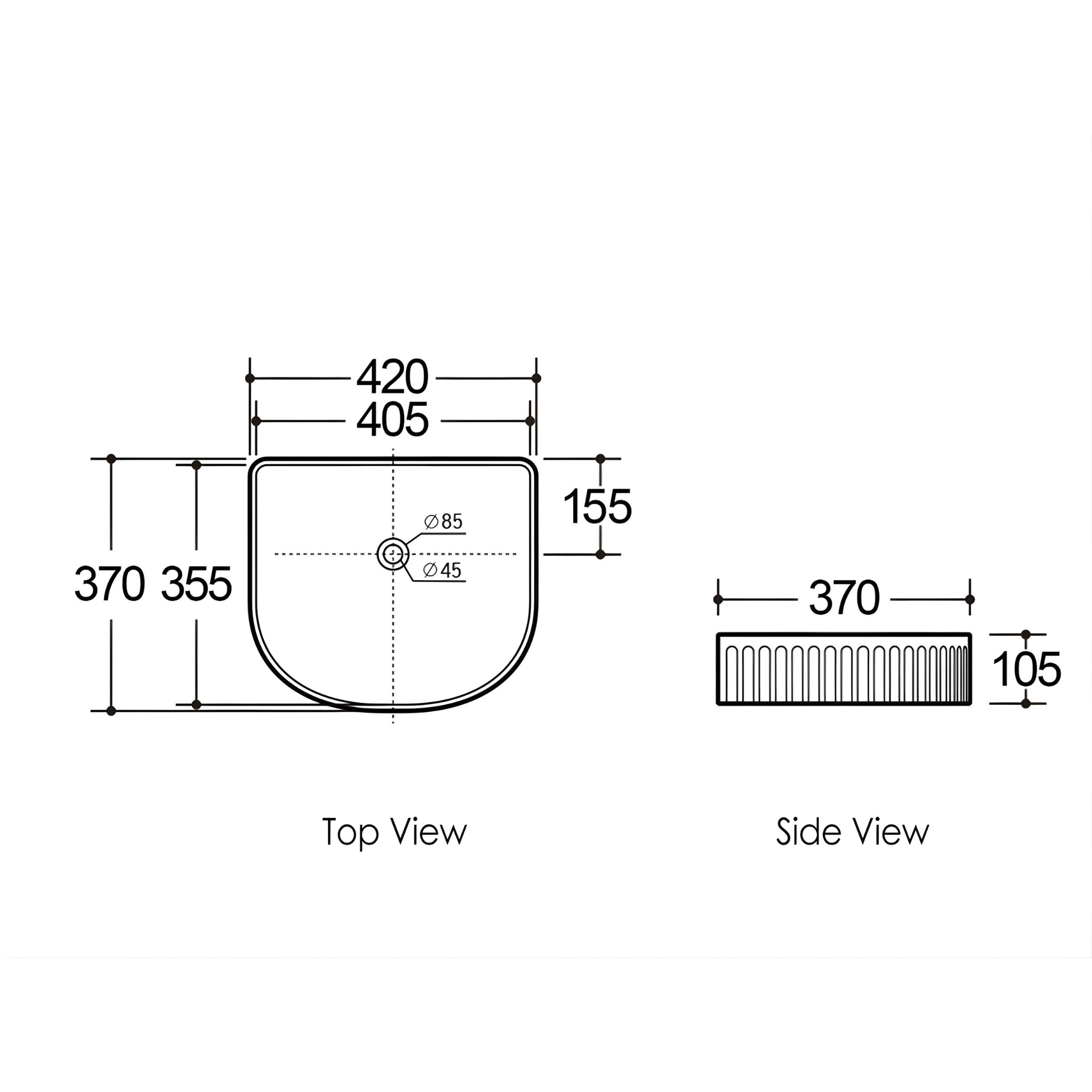 OTTI ARCHIE CERAMIC ABOVE COUNTER BASIN MATTE WHITE 415MM
