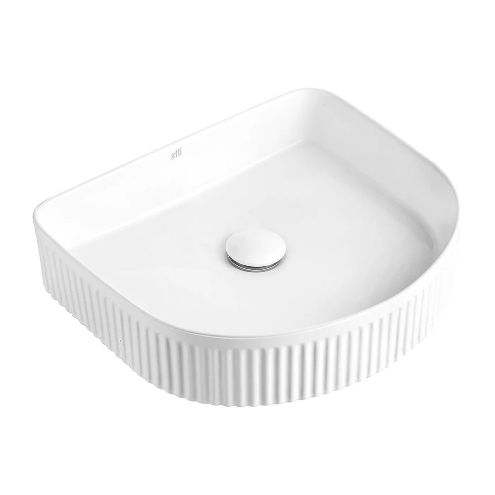 OTTI ARCHIE FLUTED ABOVE COUNTER CERAMIC BASIN GLOSS WHITE 415MM