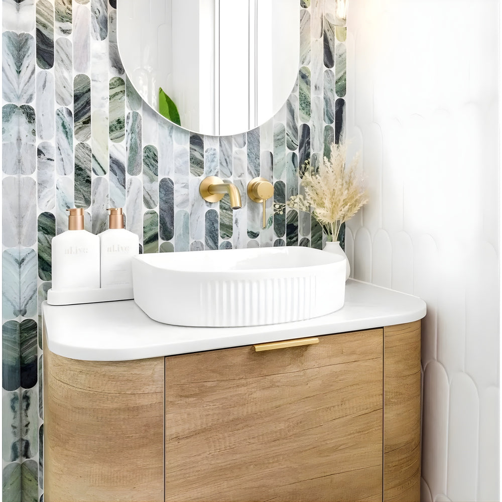 OTTI ARCHIE FLUTED ABOVE COUNTER CERAMIC BASIN GLOSS WHITE 415MM