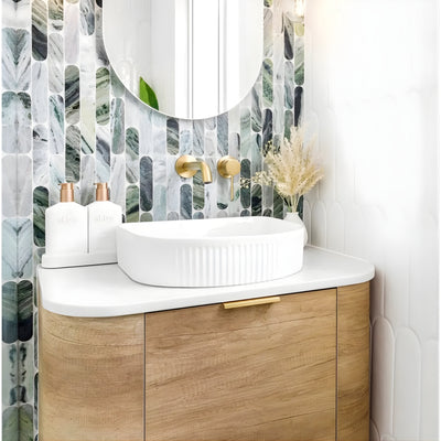 OTTI ARCHIE FLUTED ABOVE COUNTER CERAMIC BASIN GLOSS WHITE 415MM