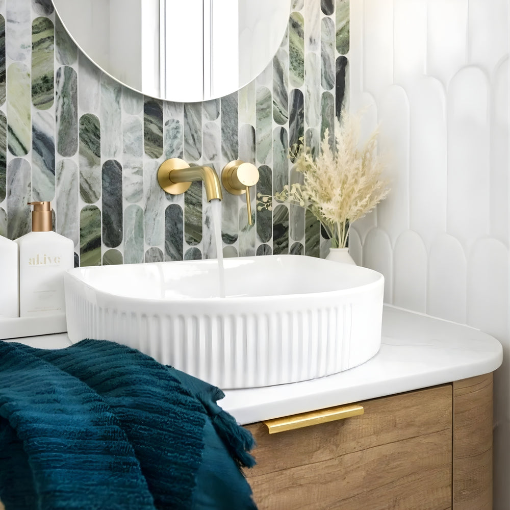 OTTI ARCHIE FLUTED ABOVE COUNTER CERAMIC BASIN GLOSS WHITE 415MM