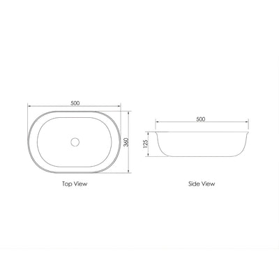 OTTI BRONTE OVAL ABOVE COUNTER BASIN GLOSS WHITE 500MM