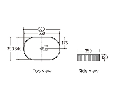 OTTI KENSINGTON FLUTED ABOVE COUNTER CERAMIC BASIN MATTE BLACK 560MM