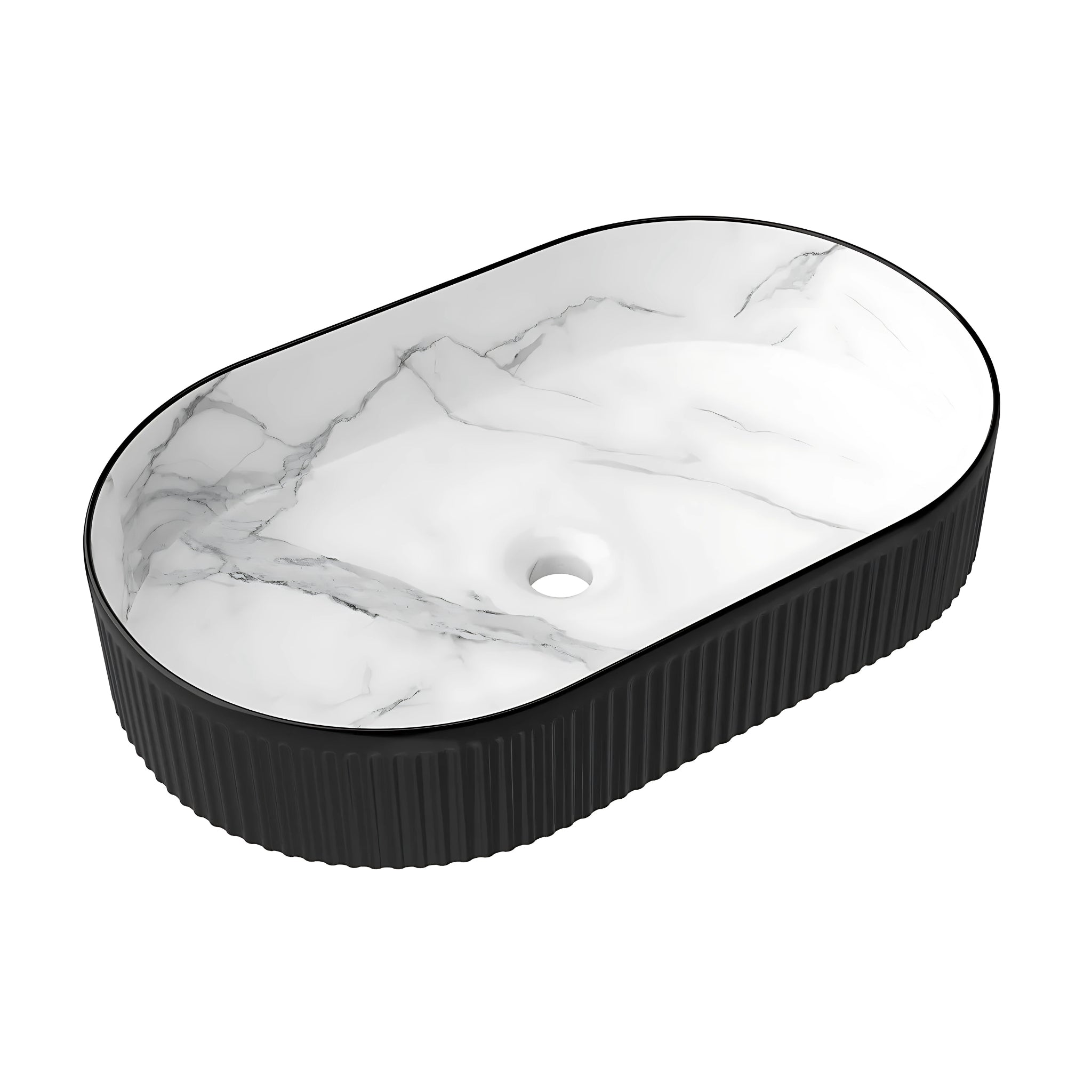OTTI KENSINGTON FLUTED ABOVE COUNTER BASIN MATTE BLACK AND WHITE 560MM