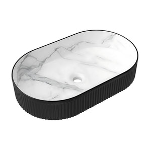 OTTI KENSINGTON FLUTED ABOVE COUNTER BASIN MATTE BLACK AND WHITE 560MM