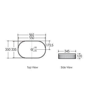 OTTI KENSINGTON FLUTED ABOVE COUNTER BASIN MATTE BLACK AND WHITE 560MM
