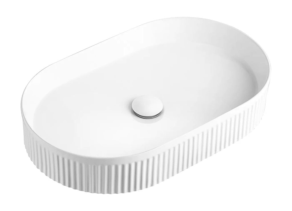 ORIO DERBY FLUTED ABOVE COUNTER BASIN MATTE WHITE 575MM