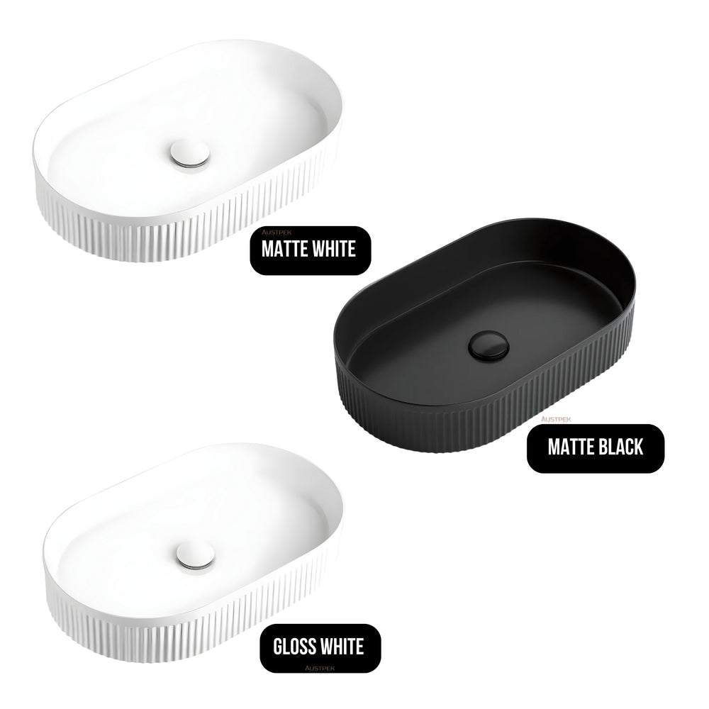 OTTI KENSINGTON FLUTED ABOVE COUNTER CERAMIC BASIN GLOSS WHITE 560MM