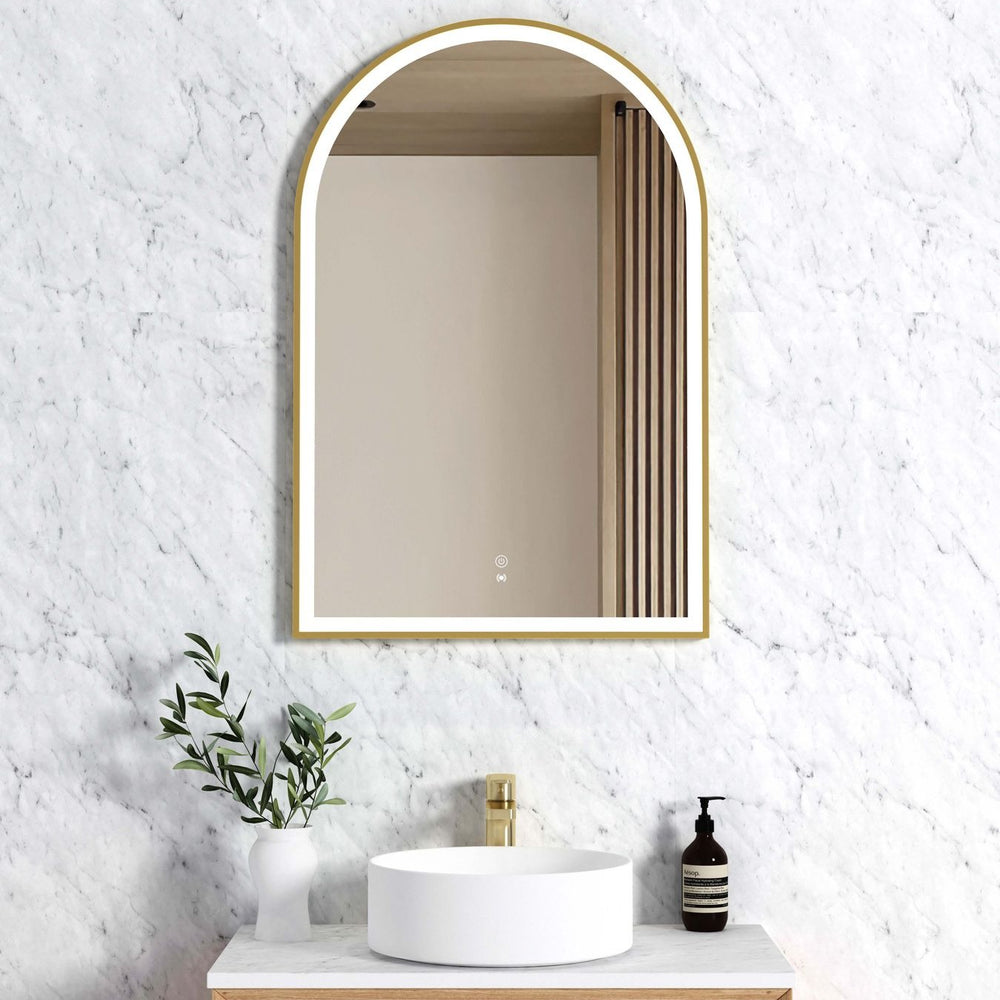 OTTI ARCHIE FRAMED LED MIRROR 3 COLOUR LIGHTS BRUSHED GOLD 600X900MM