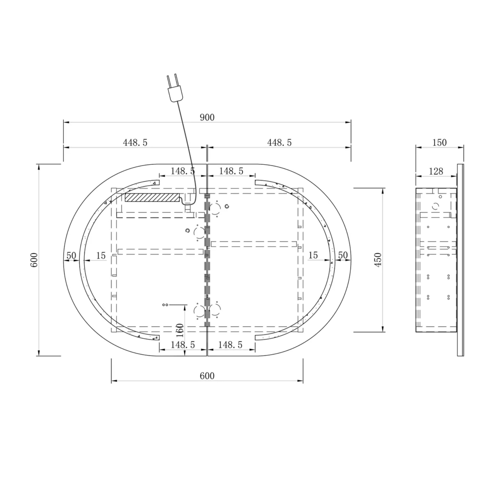 OTTI BONDI MATTE WHITE LED SHAVING CABINET 900X600MM