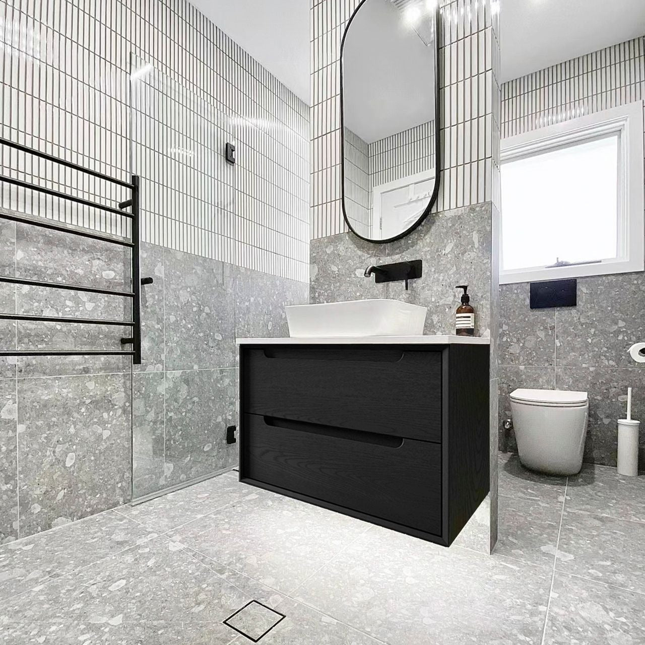 OTTI BYRON BLACK OAK 750MM SINGLE BOWL WALL HUNG VANITY