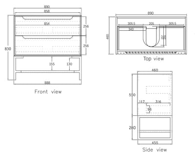 OTTI BYRON BLACK OAK 900MM SINGLE BOWL FLOOR STANDING VANITY