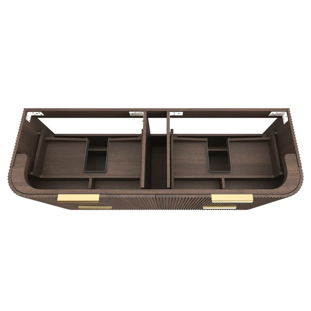 OTTI HAVANA SABLE WALNUT FLUTED 1500MM CURVE DOUBLE BOWL WALL HUNG VANITY
