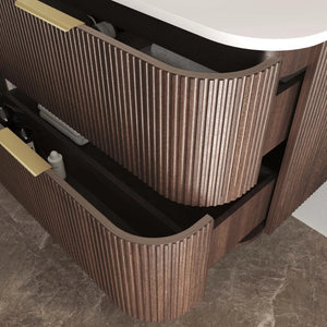 OTTI HAVANA SABLE WALNUT FLUTED 1800MM CURVE DOUBLE BOWL WALL HUNG VANITY