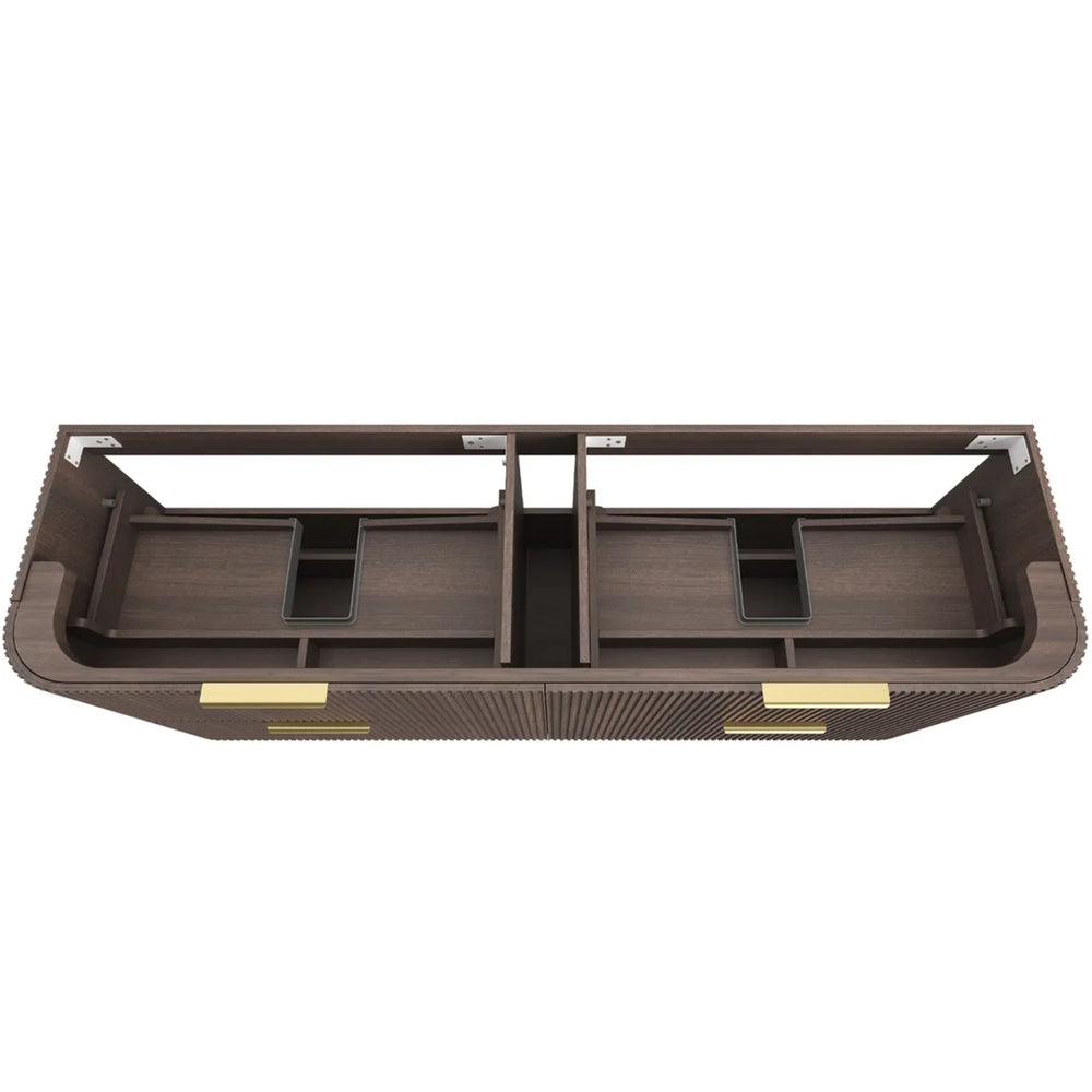 OTTI HAVANA SABLE WALNUT FLUTED 1800MM CURVE DOUBLE BOWL WALL HUNG VANITY