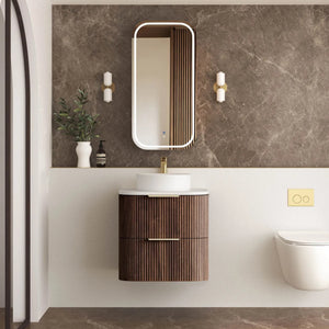 OTTI HAVANA SABLE WALNUT FLUTED 600MM CURVE SINGLE BOWL WALL HUNG VANITY