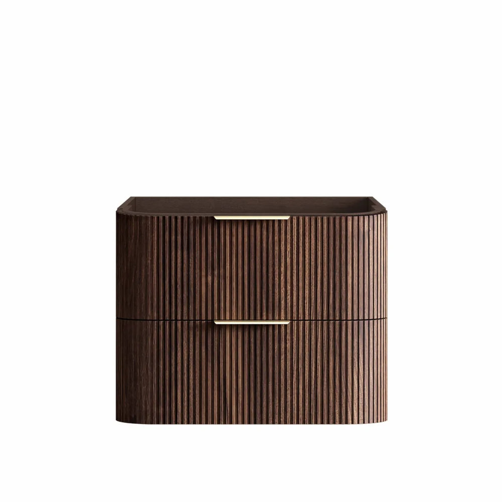 OTTI HAVANA SABLE WALNUT FLUTED 750MM CURVE SINGLE BOWL WALL HUNG VANITY