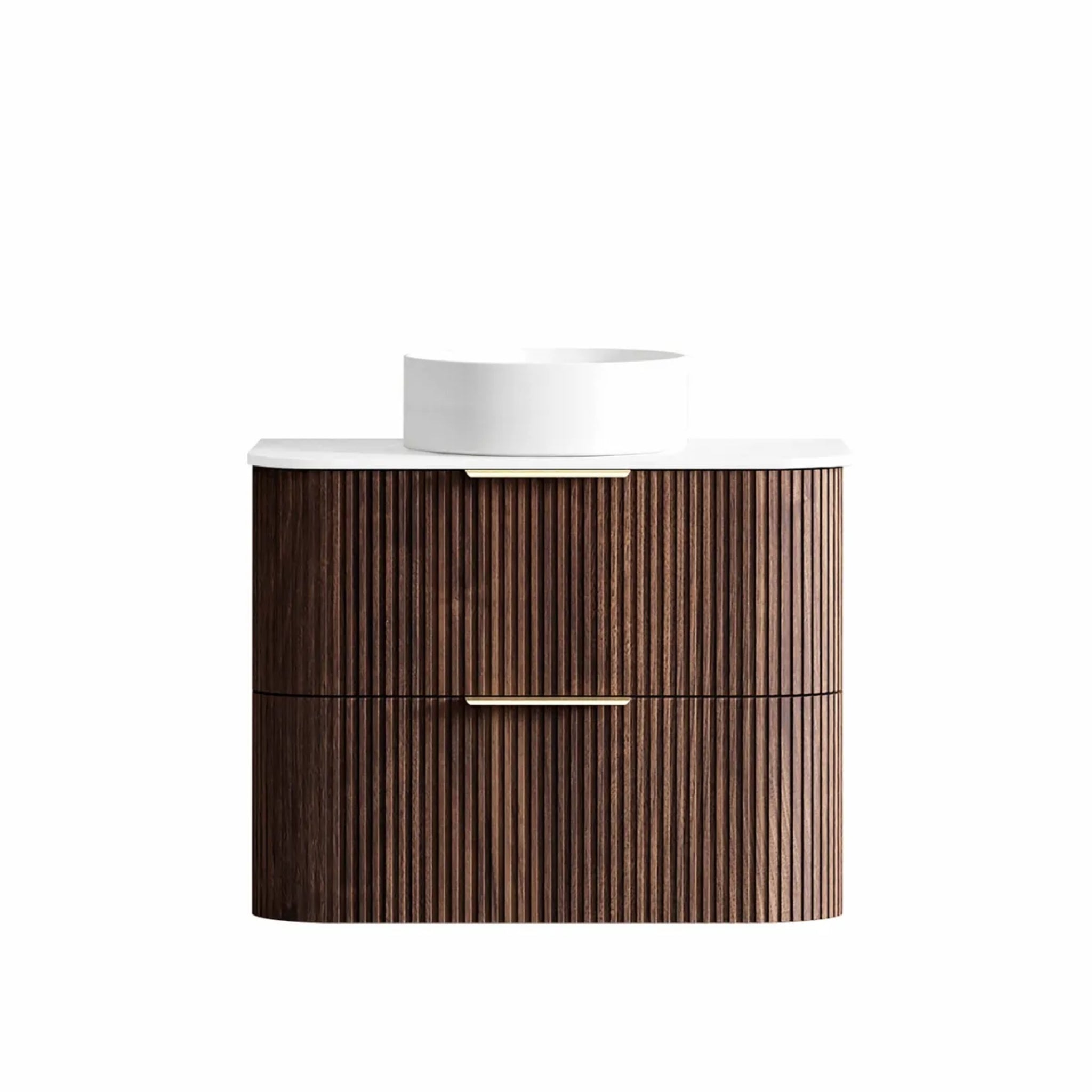 OTTI HAVANA SABLE WALNUT FLUTED 750MM CURVE SINGLE BOWL WALL HUNG VANITY