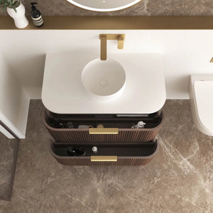 OTTI HAVANA SABLE WALNUT FLUTED 900MM CURVE SINGLE BOWL WALL HUNG VANITY