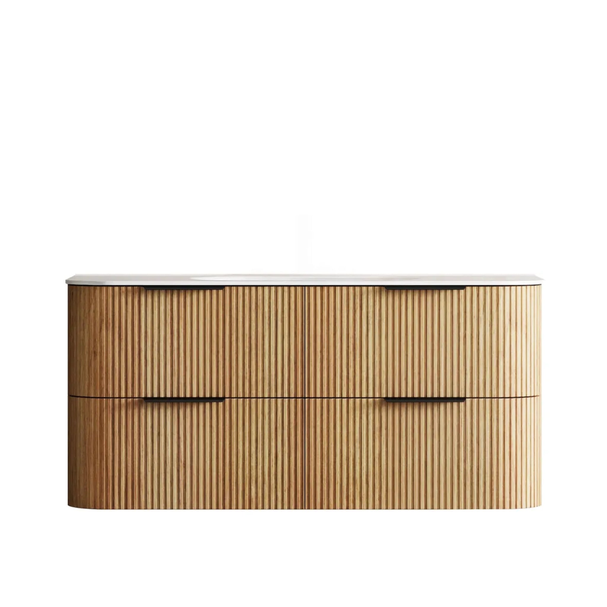 OTTI HAVANA WOODLAND OAK FLUTED 1200MM CURVE SINGLE BOWL WALL HUNG VANITY