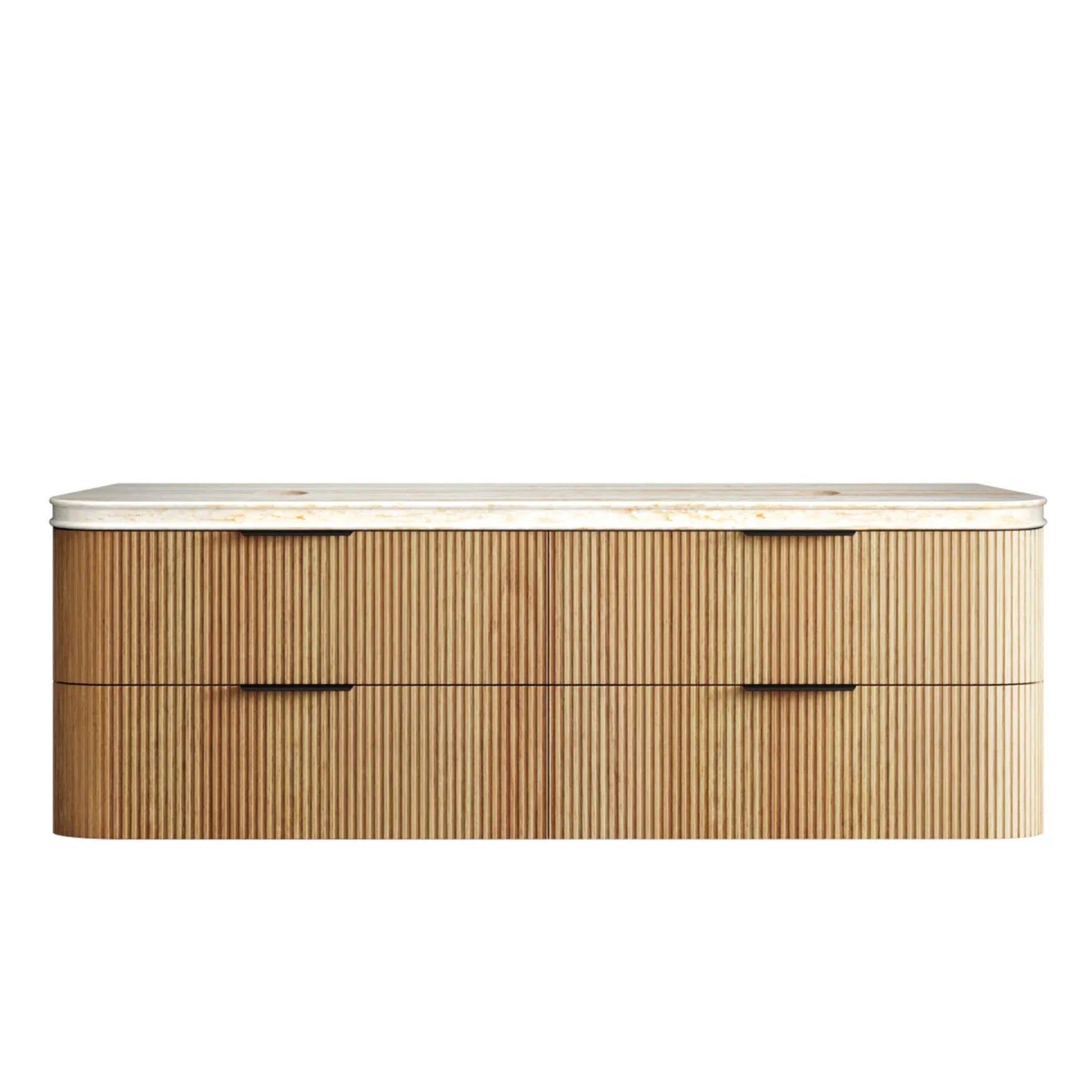 OTTI HAVANA WOODLAND OAK FLUTED 1800MM CURVE DOUBLE BOWL WALL HUNG VANITY