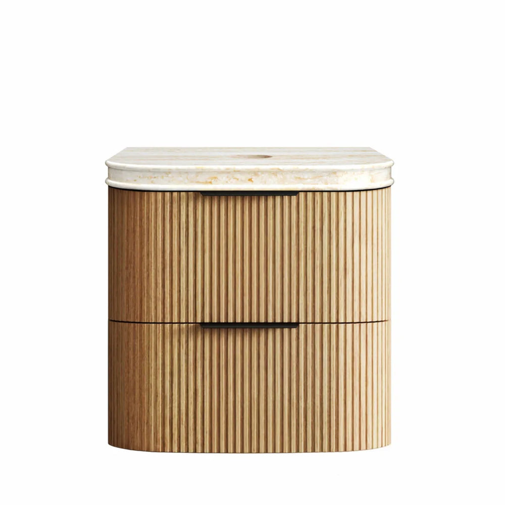 OTTI HAVANA WOODLAND OAK FLUTED 600MM CURVE SINGLE BOWL WALL HUNG VANITY