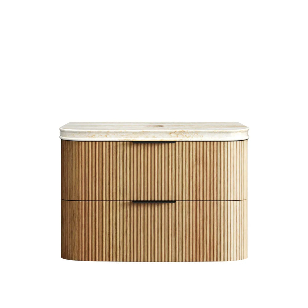 OTTI HAVANA WOODLAND OAK FLUTED 900MM CURVE SINGLE BOWL WALL HUNG VANITY