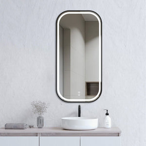 OTTI NEWPORT FRAMED RECTANGULAR LED MIRROR 3 COLOUR LIGHTS MATTE BLACK 450X900MM