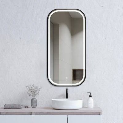 OTTI NEWPORT FRAMED RECTANGULAR LED MIRROR 3 COLOUR LIGHTS MATTE BLACK 450X900MM