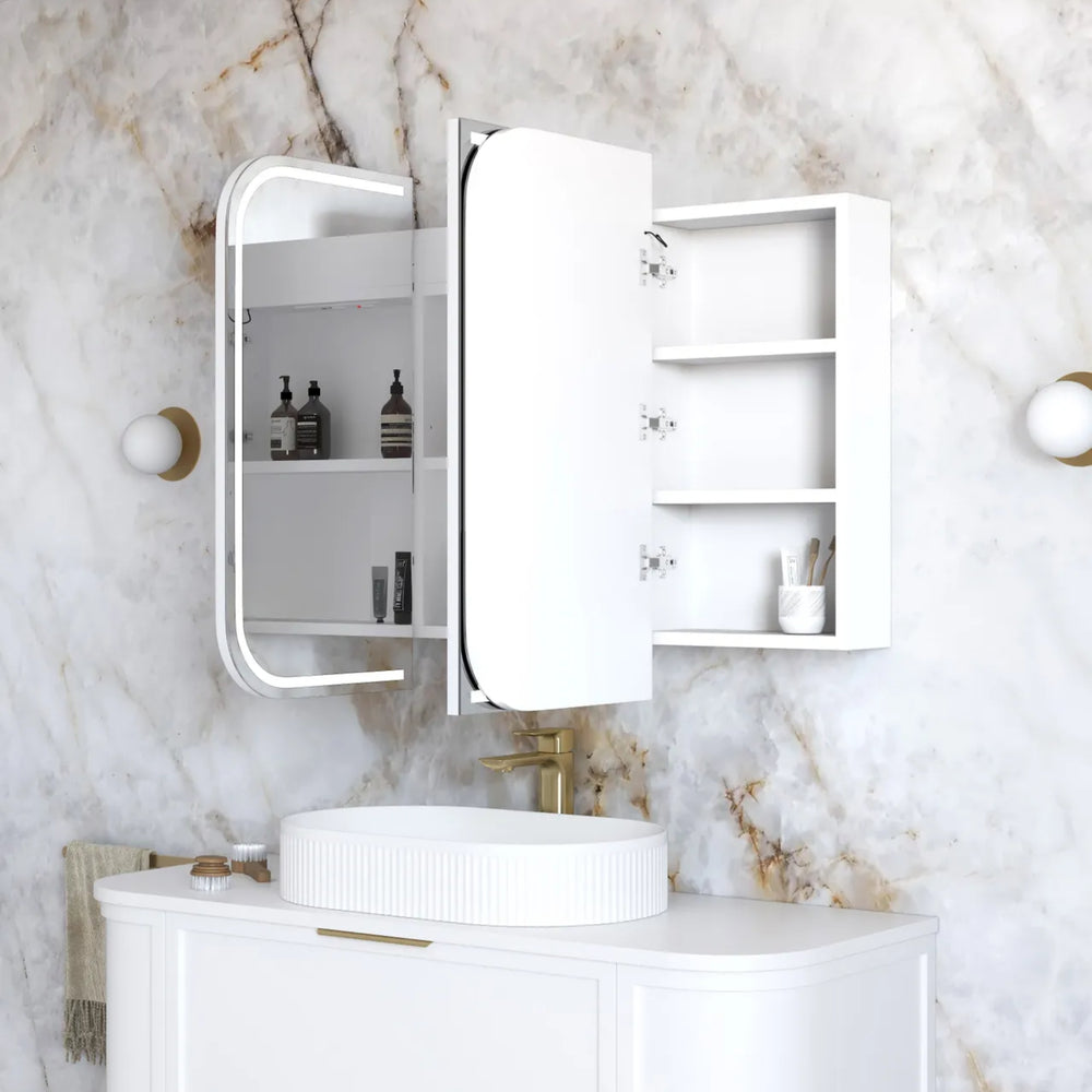OTTI NEWPORT MATTE WHITE LED SHAVING CABINET WITH POWERPOINT 3 COLOUR LIGHTS 1200X750MM