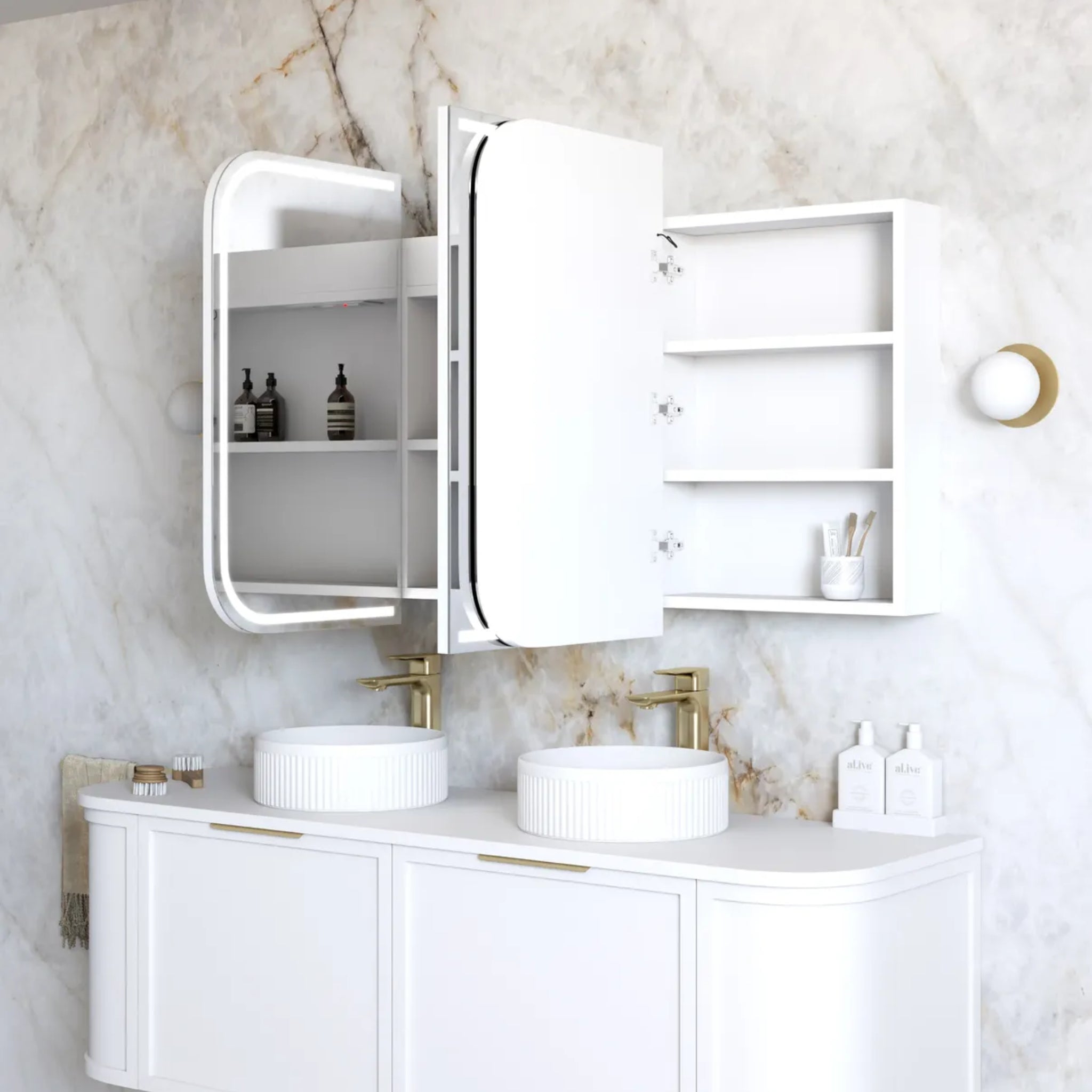 OTTI NEWPORT MATTE WHITE LED SHAVING CABINET WITH POWERPOINT 1500X750MM
