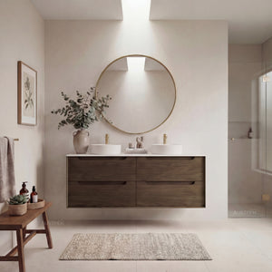 OTTI BYRON SABLE WALNUT 1500MM DOUBLE BOWL WALL HUNG VANITY