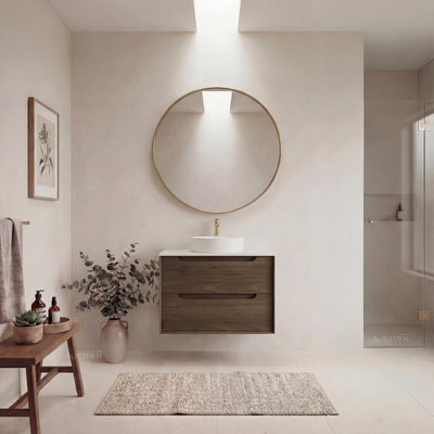 OTTI BYRON SABLE WALNUT 750MM SINGLE BOWL WALL HUNG VANITY