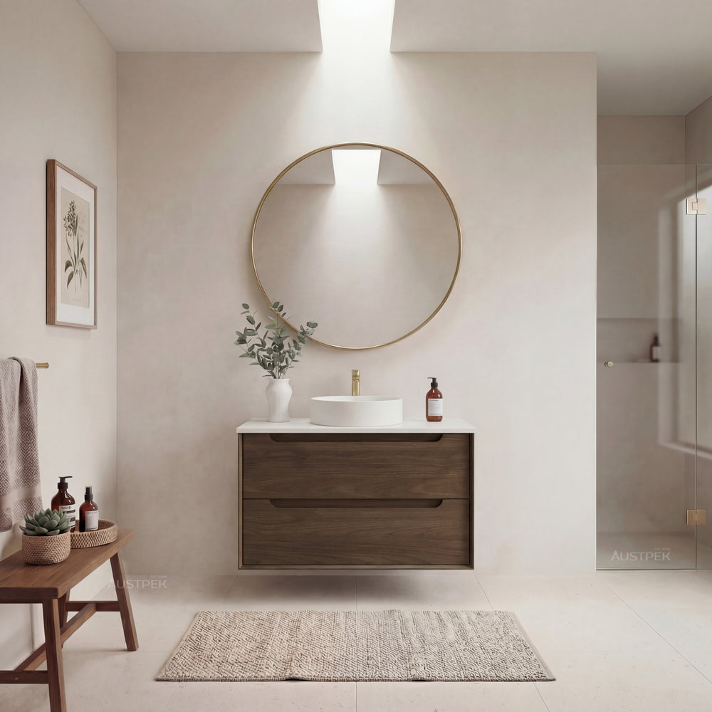 OTTI BYRON SABLE WALNUT 900MM SINGLE BOWL WALL HUNG VANITY