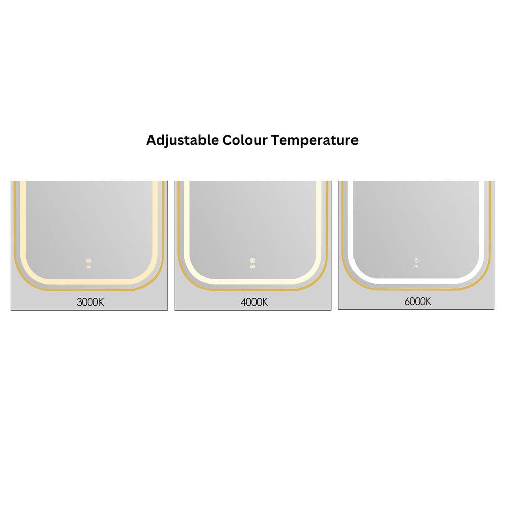 OTTI NEWPORT METAL FRAMED LED MIRROR 3 COLOUR LIGHTS BRUSHED GOLD 750X1200MM