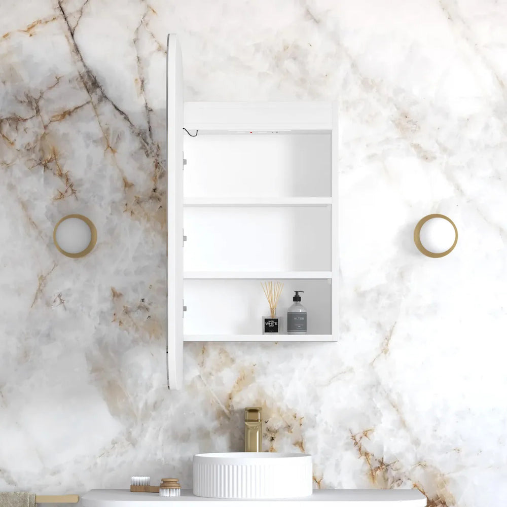 OTTI NEWPORT MATTE WHITE LED SHAVING CABINET WITH POWERPOINT 450X900MM