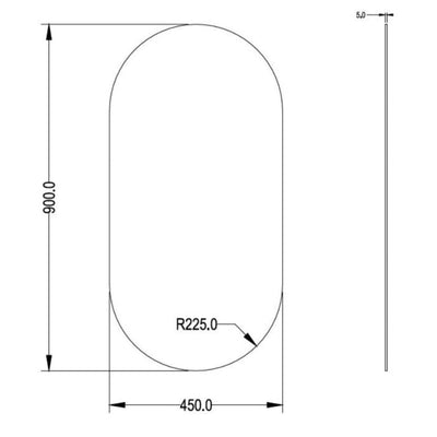 POSEIDON OLIVIA PENCIL EDGE OVAL PLAIN MIRROR 450X900MM