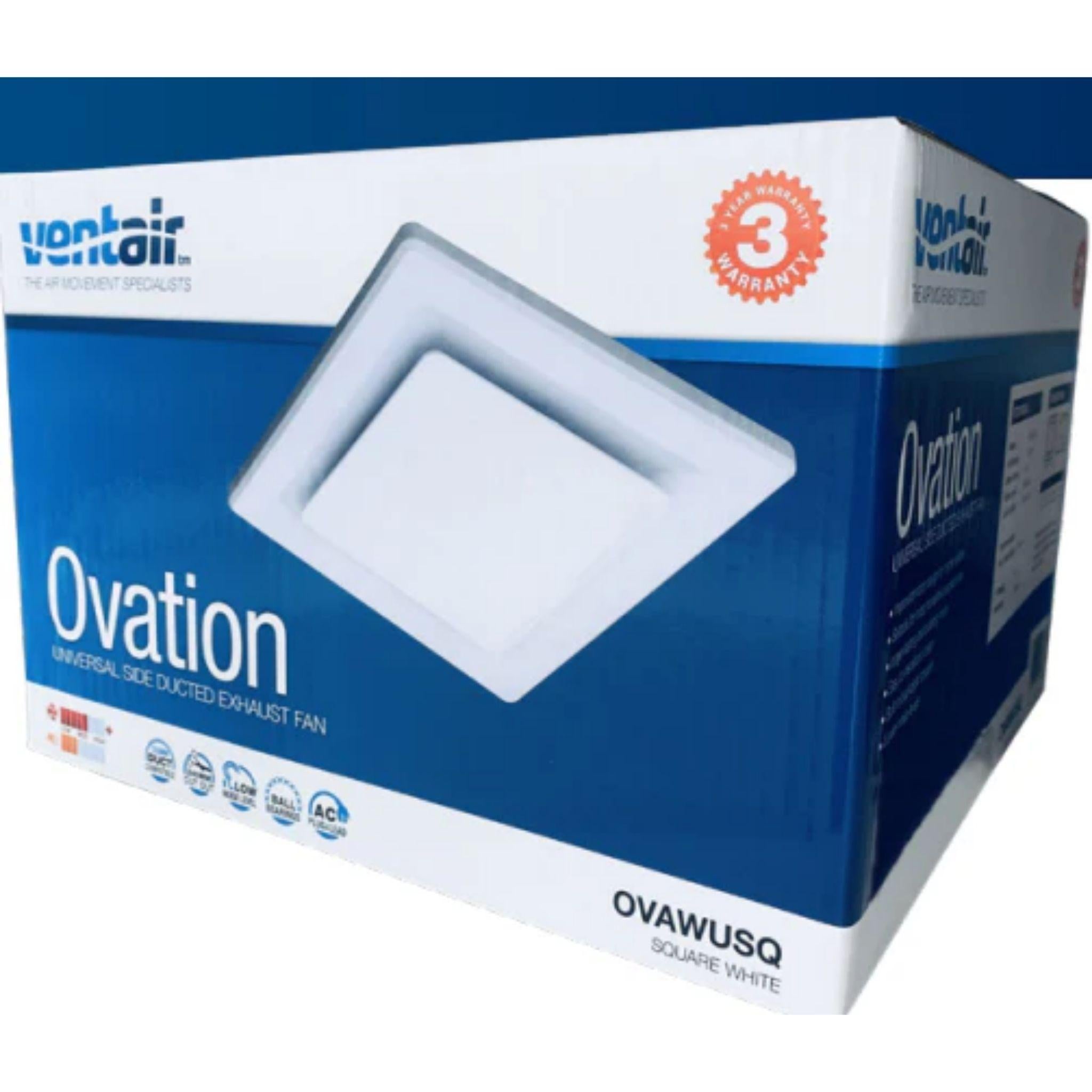 VENTAIR OVATION UNIVERSAL SIDE DUCTED EXHAUST FAN WHITE (AVAILABLE IN 200MM AND 250MM)