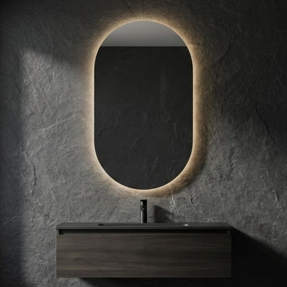 VITO OVIAN OVAL FRAMELESS BACKLIT LED MIRROR 3 COLOUR LIGHTS 450X900MM