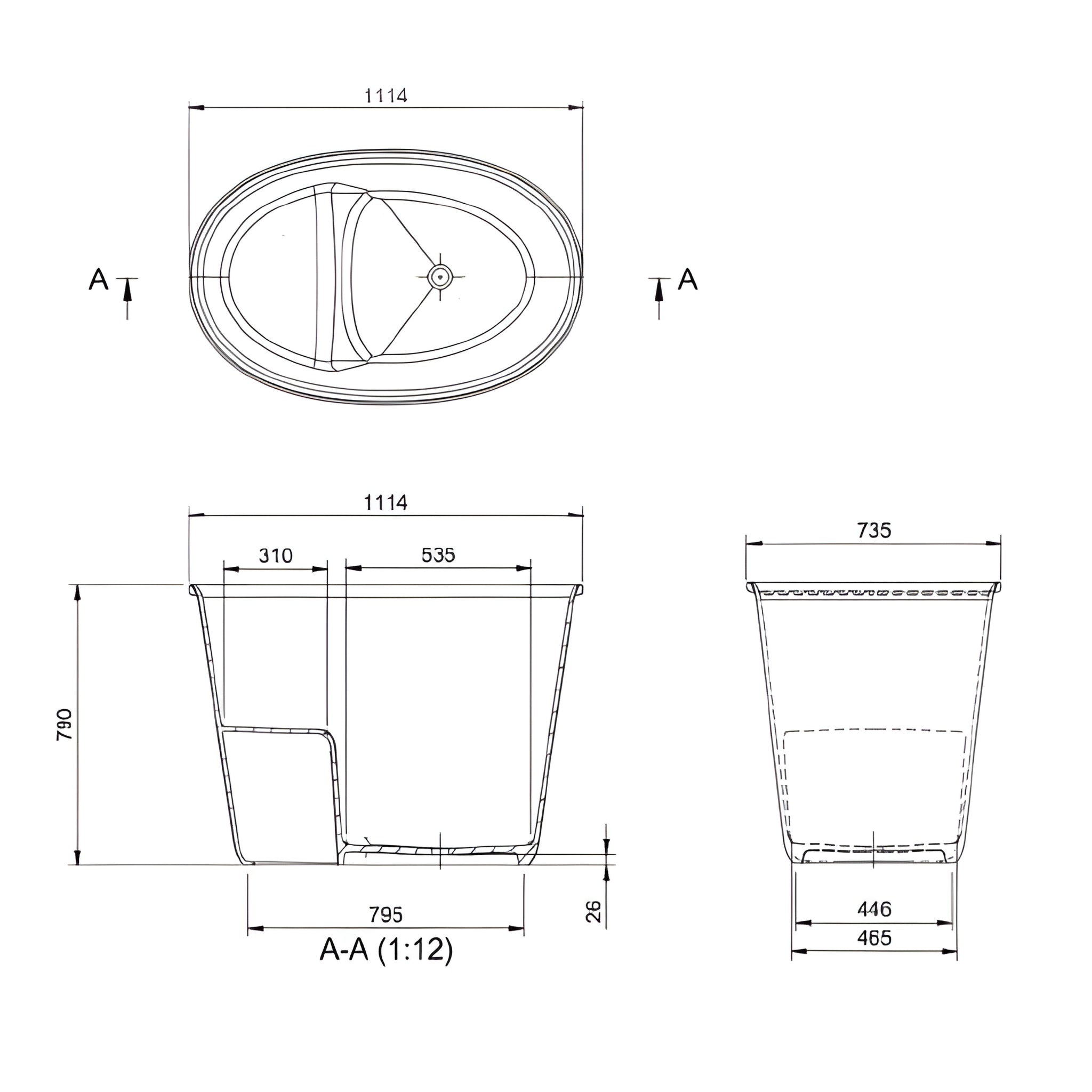 TURNER HASTINGS ONWA TITANCAST SOLID SURFACE FREESTANDING BATHTUB SATIN SILK WHITE 1114MM
