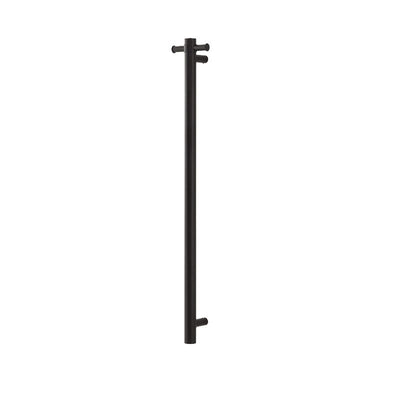 AQUAPERLA ROUND VERTICAL HEATED SINGLE BAR TOWEL RACK MATTE BLACK 950MM