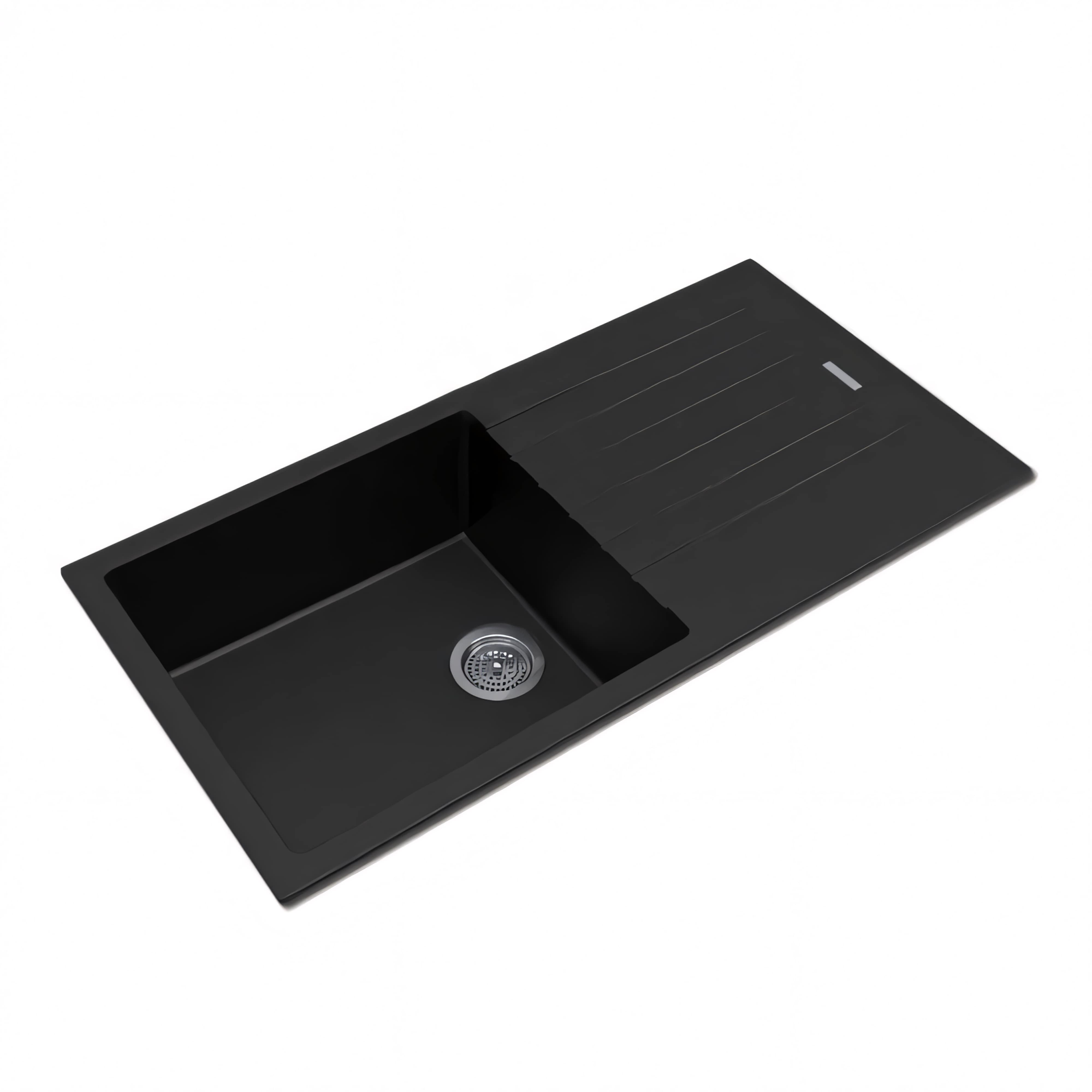 AQUAPERLA GRANITE SINGLE BOWL DRAINBOARD KITCHEN SINK BLACK 1000MM