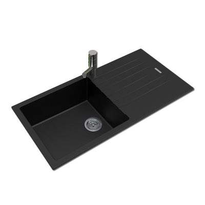 AQUAPERLA GRANITE SINGLE BOWL DRAINBOARD KITCHEN SINK BLACK 1000MM