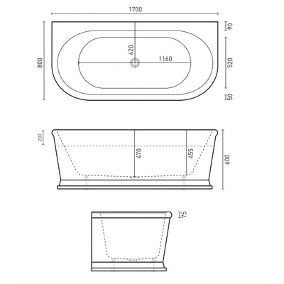 DECINA OXFORD BACK-TO-WALL FREESTANDING BATH GLOSS WHITE 1700MM