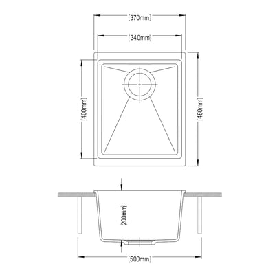 AQUAPERLA SINGLE BOWL KITCHEN SINK BLACK GRANITE 370MM