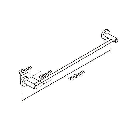 AQUAPERLA LUCID PIN SINGLE TOWEL RAIL 800MM BLACK