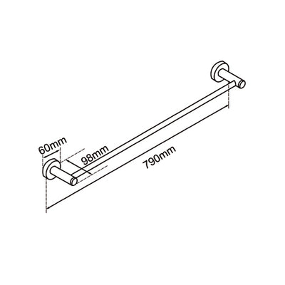 AQUAPERLA LUCID PIN SINGLE TOWEL RAIL 800MM CHROME