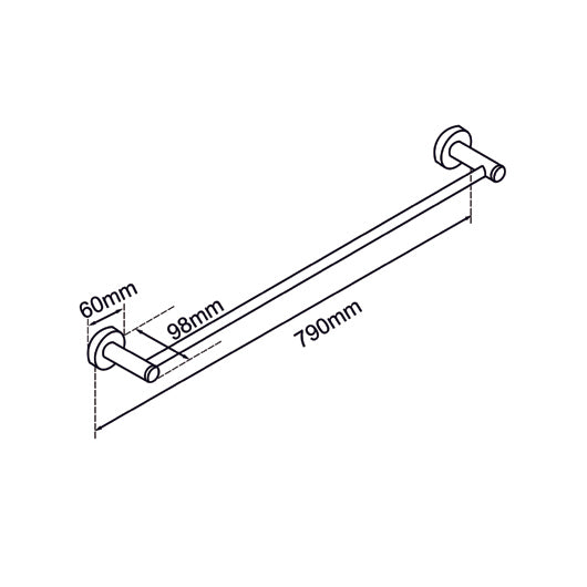 AQUAPERLA LUCID PIN SINGLE TOWEL RAIL 800MM BLACK