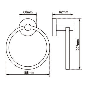 AQUAPERLA LUCID PIN TOWEL RING 188MM BRUSHED NICKEL